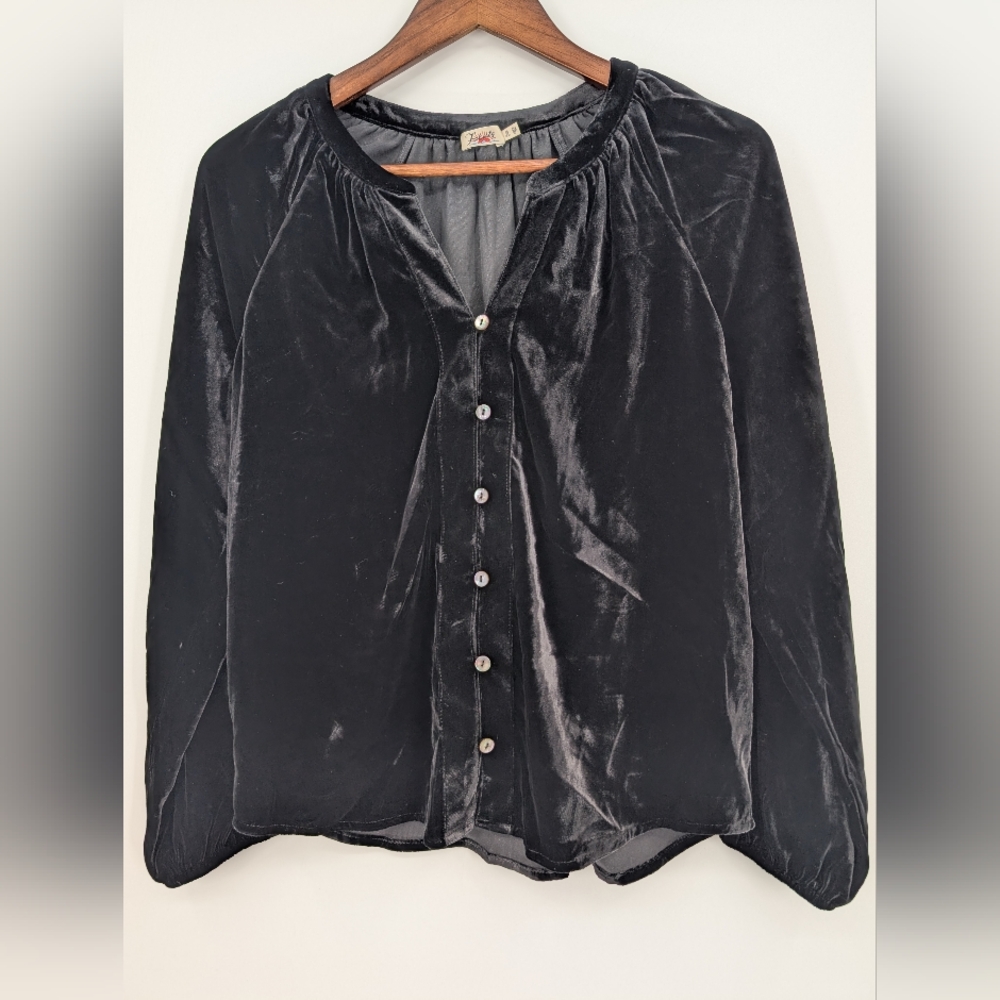 Faherty Naomi Stretch Velvet Button-Up Shirt XS Silk Blend Raglan Sleeves